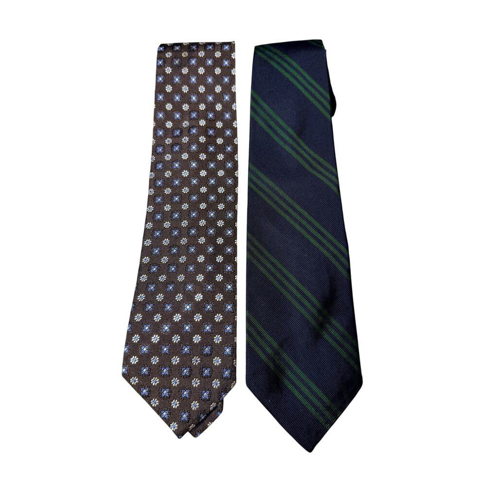 0279 Brooks Brothers Silk Tie Lot 2 Floral Dot Stripe Made USA Excellent